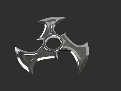 Metallic Silver Shuriken Weapon With Three Sharp Blades And Circular Center Hole 3d model