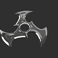 Metallic Silver Shuriken Weapon With Three Sharp Blades And Circular Center Hole