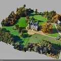 Castle Architecture Surrounded By Green Lawns Autumn Trees And Garden Pathways