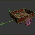Red Rusty Old Trailer With Metal Frame Wheels And Tow Hitch
