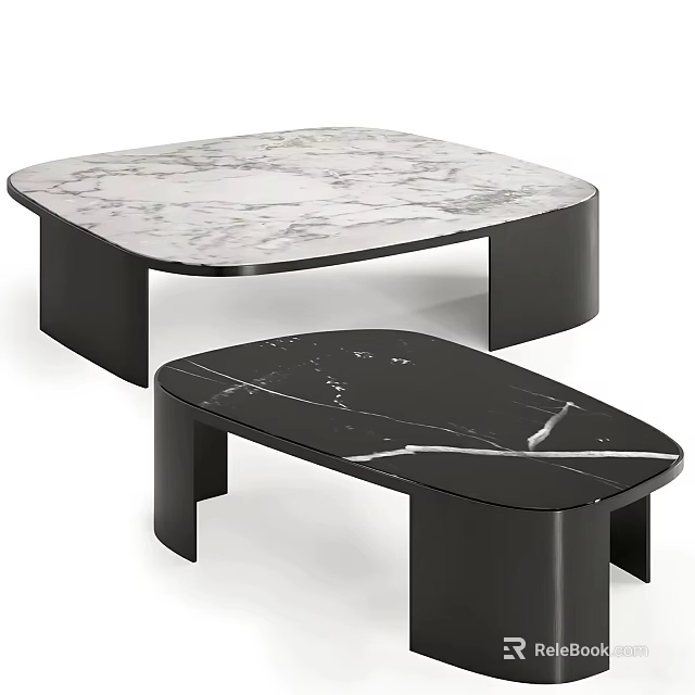 Modern Coffee Table With White And Black Marble Top And Sleek Black Base 3d model 