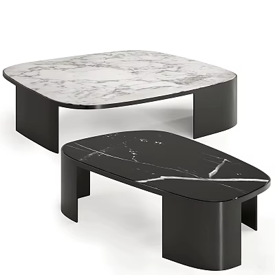Modern Coffee Table With White And Black Marble Top And Sleek Black Base 3d model