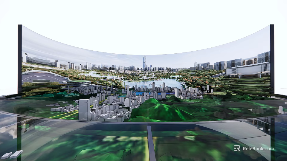 Sand Table for Urban Planning with Building Models Lake and Green Areas 3d model 