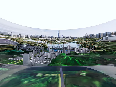 Sand Table for Urban Planning with Building Models Lake and Green Areas 3d model