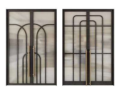 Elegant Double Doors With Black Metal Frames Glass Panels And Decorative Brass Handles 3d model