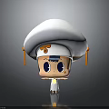 Cute Cartoon Character Standing With White Hat Orange Tassels Big Blue Eyes And White Outfit