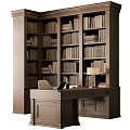 Classic Study Room Interior With Tall Bookshelves Full Of Books Wooden Desk And Table Lamp