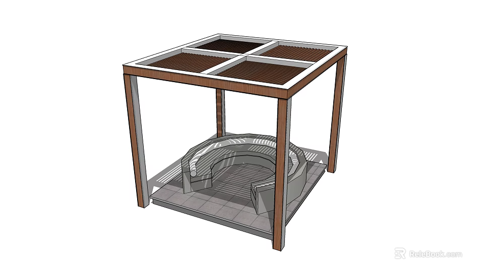Outdoor Pergola Design With Square Lattice Top Circular Seating And Paved Floor 3d model 