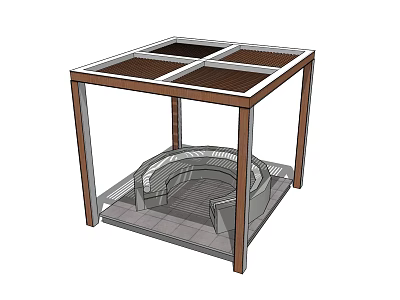 Outdoor Pergola Design With Square Lattice Top Circular Seating And Paved Floor 3d model