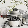 Tableware Set With Plates Bowl Utensils Vase Olive Branches Blueberries Wine Glasses And Condiment Jars