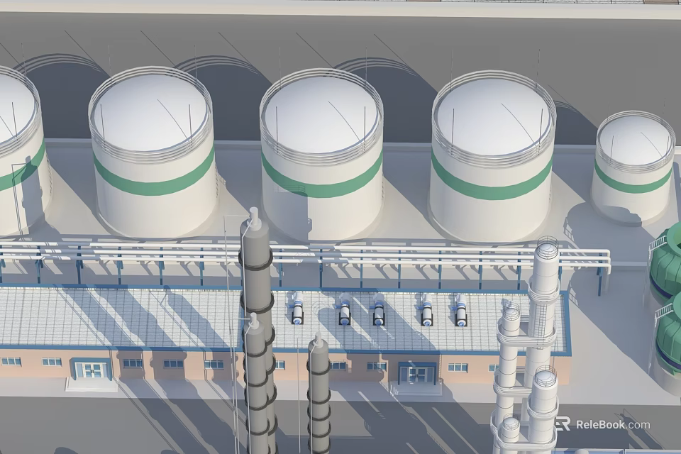 Large Industrial Plant With Multiple Storage Tanks And Steel Pipeline Structures 3d model 