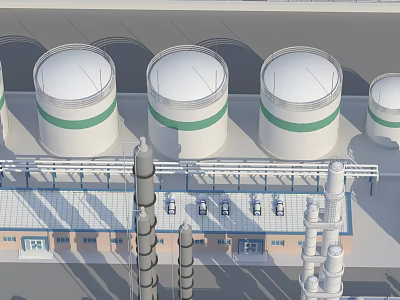 Large Industrial Plant With Multiple Storage Tanks And Steel Pipeline Structures 3d model