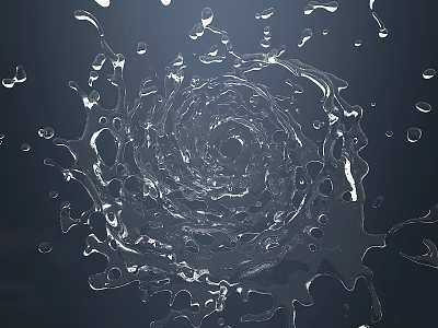 Abstract Water Spiral Motion With Floating Droplets On Dark Surface 3d model