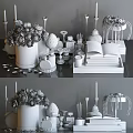 Elegant Decorative Ornament Set With Fresh Flower Bouquets Candles Books And Fragrance Bottles