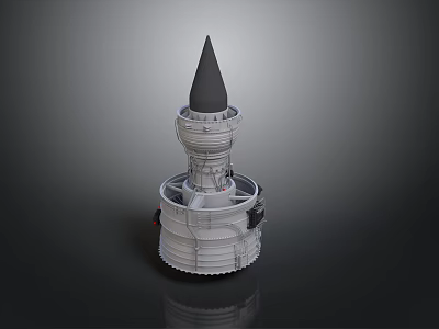 Detailed Space Rocket Model With Conical Top And Mechanical Structure For Space Exploration 3d model