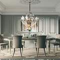 Elegant Restaurant Interior With Crystal Chandelier Round Dining Table And Decorative Walls