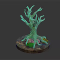 Detailed Dry Tree Model With Green Moss Covered Trunk And Circular Base 3d model