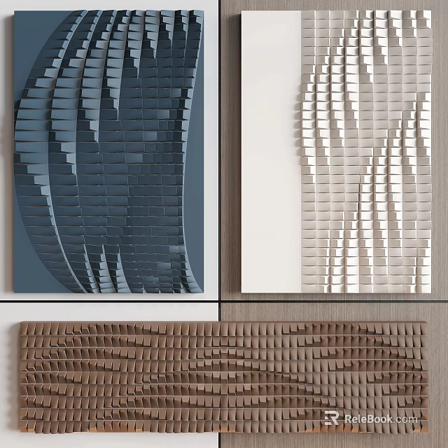 Modern 3D Textured Wall Decor with Striped Patterns in Blue Beige and Brown 3d model 