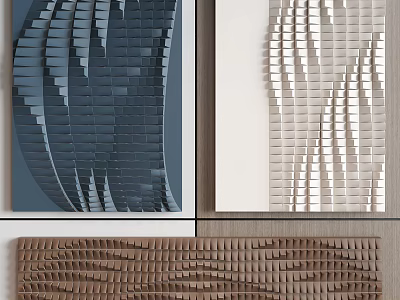 Modern 3D Textured Wall Decor with Striped Patterns in Blue Beige and Brown 3d model