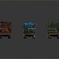 Three Colorful Construction Trucks Featuring Red Blue Green Dump And Flatbed Models