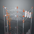 Outdoor Climbing Playground Structure With Orange White Net Ladder And Poles