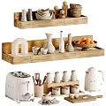 Modern Bathroom Accessories Set Including Wooden Storage Racks Hooks And Organizer Trays