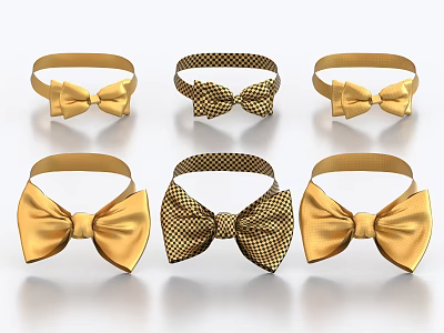 Elegant Gold and Checkered Bow Ties Fashion Display Collection Set 3d model
