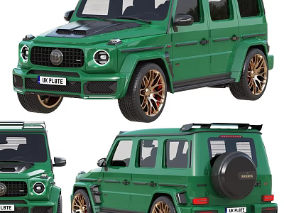 Green Luxury SUV With Golden Wheels Black Roof Rack And Spare Tire Cover 3d model