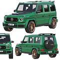 Green Luxury SUV With Golden Wheels Black Roof Rack And Spare Tire Cover