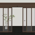 Modern Brass Frame Automatic Glass Door With Sensor And Indoor Plant 3d model