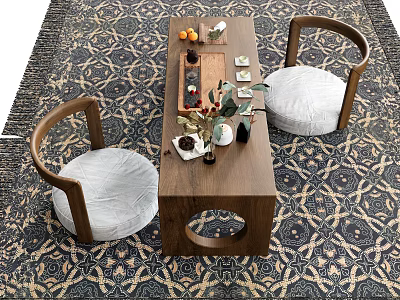 Tea Table and Chair Tea Chair Tea Table Tea Set Decoration Carpet Zen Chair Tatami Chair 3d model