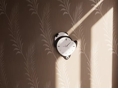 Adorable Panda Shaped Wall Pendant with Leaf Pattern on Brown Wall and Sunlight Shadow 3d model