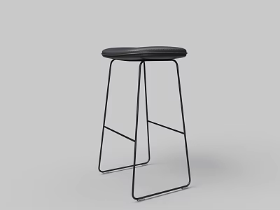 Modern Minimalist Bar Stool With Round Black Leather Seat And Metal Frame 3d model