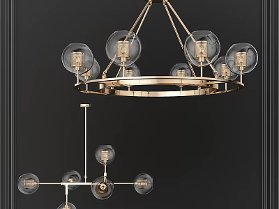 Elegant Modern Hanging Chandelier With Brass Frame And Glass Globe Shades 3d model