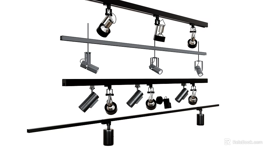 Track Mounted Downlights and Spotlights in Various Styles for Interior Lighting 3d model 