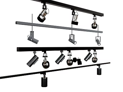 Track Mounted Downlights and Spotlights in Various Styles for Interior Lighting 3d model