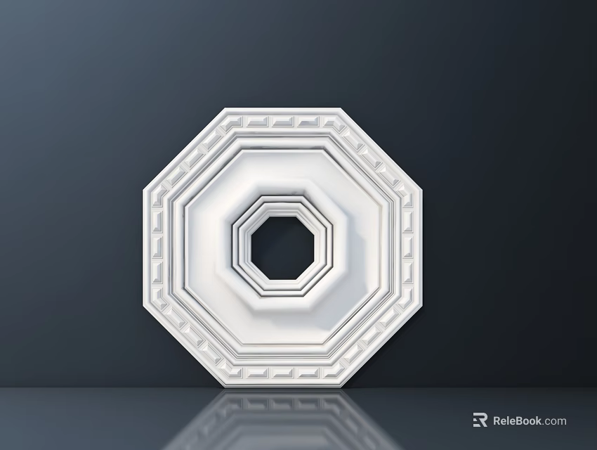Ornate White Octagonal Carved Decorative Ceiling Medallion With Intricate Design Details 3d model 