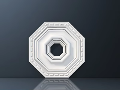 Ornate White Octagonal Carved Decorative Ceiling Medallion With Intricate Design Details 3d model