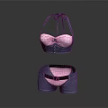 Pink Checkered Bra With Bow Detail And Denim Shorts With Black Belt