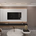 Modern Living And Dining Area With Light Colored Sofa Round Coffee Table And TV Cabinet