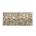 Natural Wooden And Stone Partition With Wire Mesh Frame For Interior Decor