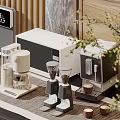 Modern Kitchen Countertop With Coffee Maker Grinder And Small Appliances Decorated With Plant And Cups 3d model