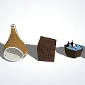Wicker Hanging Chair Various Styles With Small Side Table And Decorative Elements 3d model