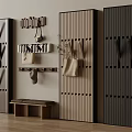 Modern Entryway Wall Hooks With Wooden Panels Hanging Bags And Bench Decor