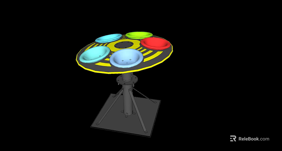 Round Leisure Chair With Colorful Cushions Yellow Frame And Tripod Base 3d model 