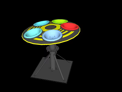 Round Leisure Chair With Colorful Cushions Yellow Frame And Tripod Base 3d model