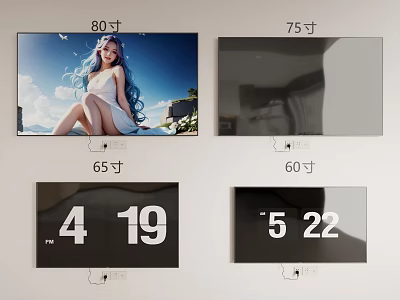Different Size Televisions Featuring 80 Inch 75 Inch 65 Inch And 60 Inch Screens 3d model