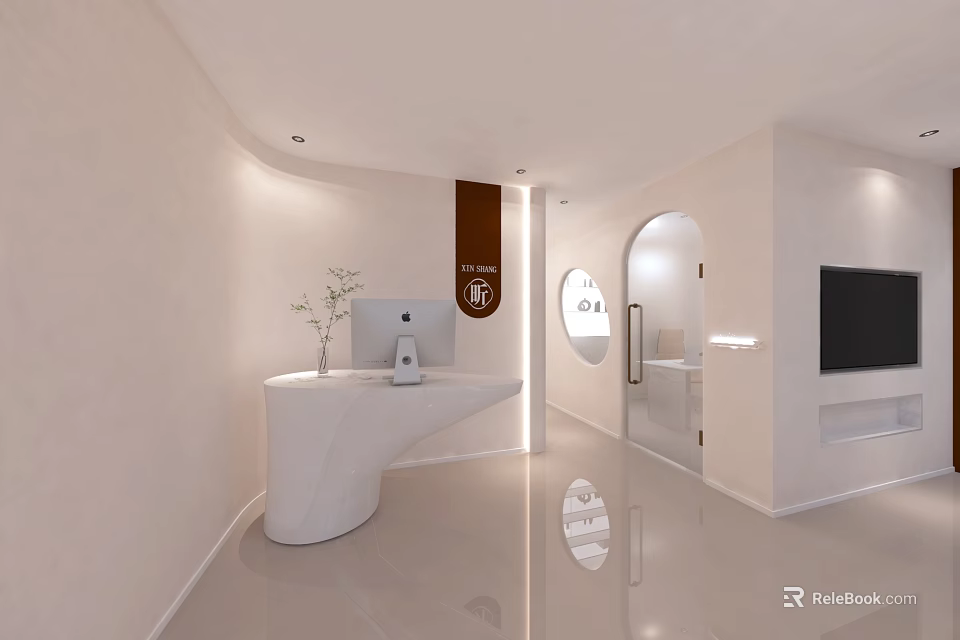 Luxury Beauty Hair Salon Modern Interior With Elegant Reception Counter And Mirror Design 3d model 