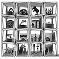 White Grid Shelves with Decorative Sculptures Books and Art Pieces on