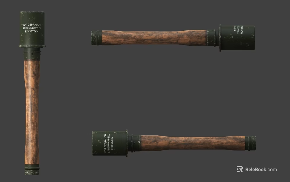 Military Weapon With Wooden Handle And Metal Components In Multiple Angles 3d model